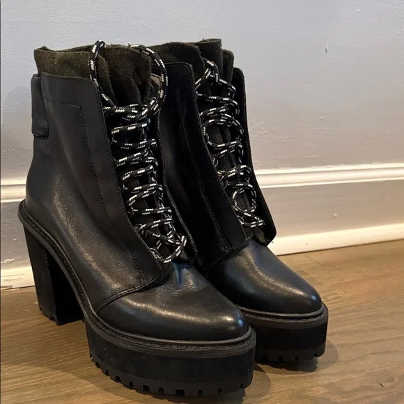 Shellys London Black Chunky Heel Ankle Boots - Picture 1 of 6